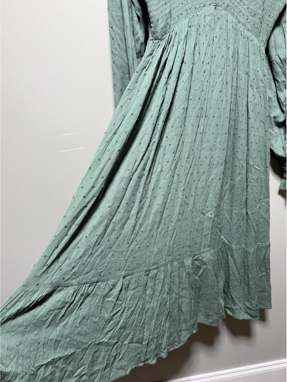 Baltic Born Lainey Smocked Dotted Midi Dress Dark Sage Green XL wedding guest - Picture 3 of 8